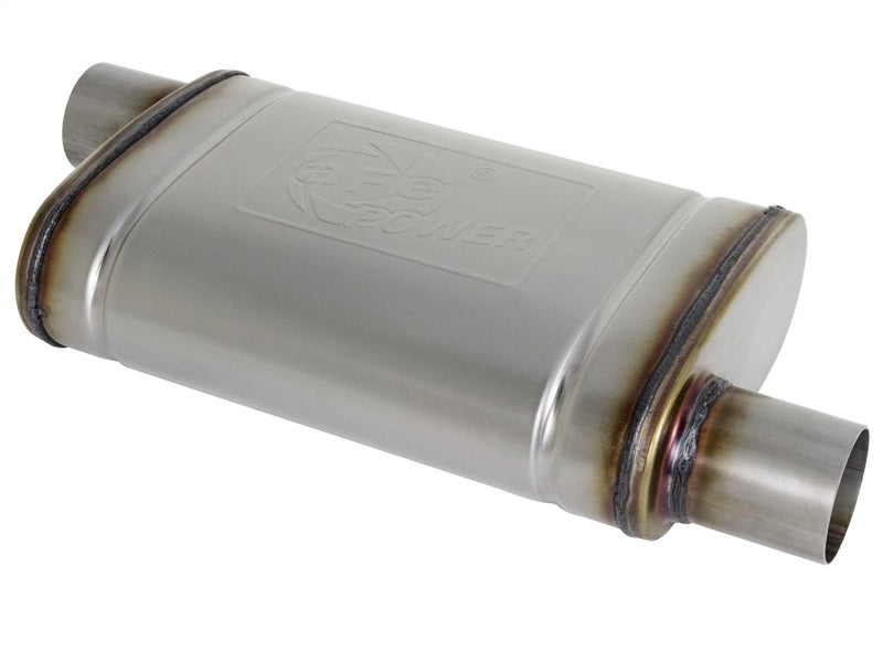 aFe MACH Force-Xp 409 SS Muffler 2.5in Offset Inlet/2.5in Offset Outlet 14in L x 9in W x 4in H Body Muffler aFe