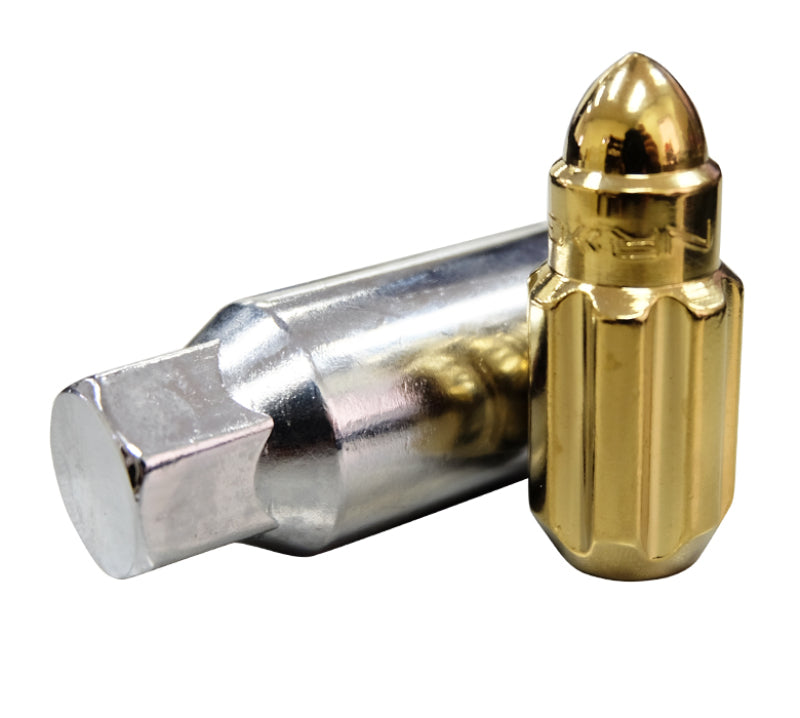 NRG 500 Series M12 X 1.5 Bullet Shape Steel Lug Nut Set - 21 Pc w/Lock Key - Chrome Gold Lug Nuts NRG