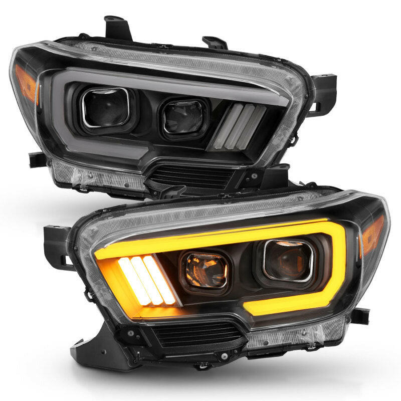 ANZO 2016-2017 Toyota Tacoma Projector Headlights w/ Plank Style Switchback Black w/ Amber w/ DRL Headlights ANZO