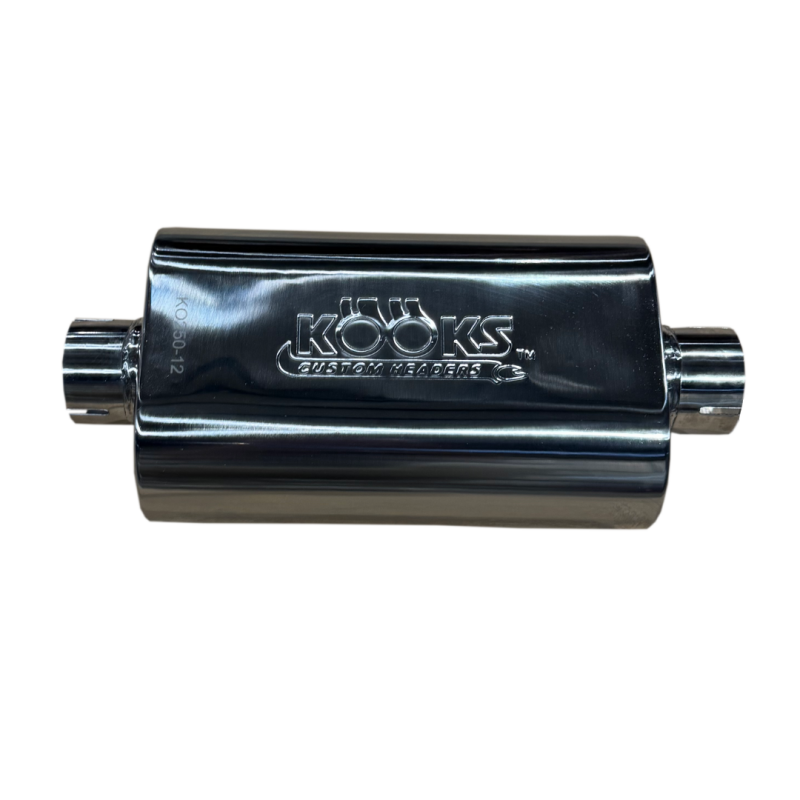 Kooks 2.5in Oval Clamp In Muffler 12in Long Body Polished Stainless Steel Muffler Kooks Headers