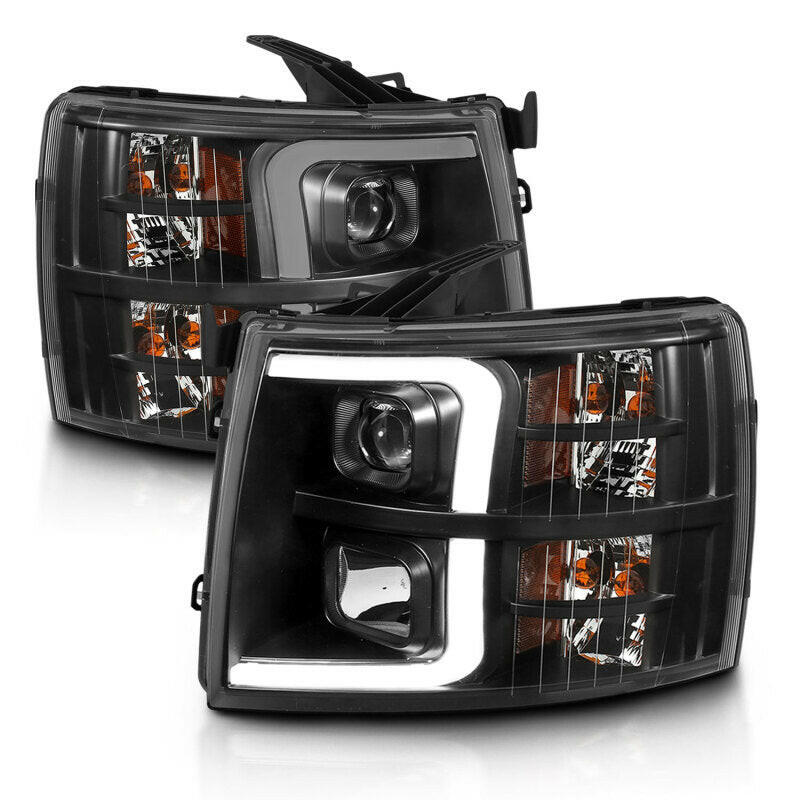 ANZO 07-13 Chevrolet Silverado 3500 Projector Headlights - Black Amber Headlights ANZO