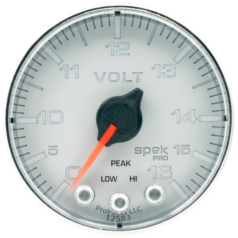 Autometer Spek-Pro Gauge Voltmeter 2 1/16in 16V Stepper Motor W/Peak & Warn Slvr/Chrm Gauges AutoMeter