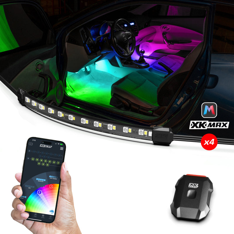 XK Glow XKmax RGBW 4pc addressable Car Interior Kit Light Accessories and Wiring XKGLOW