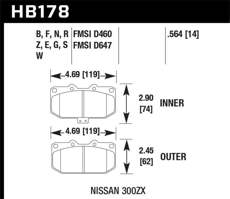 Hawk 06-07 WRX / 89-96 Nissan 300ZX / 89-93 Skyline GT-R Blue 9012 Front Race Pads Brake Pads - Racing Hawk Performance