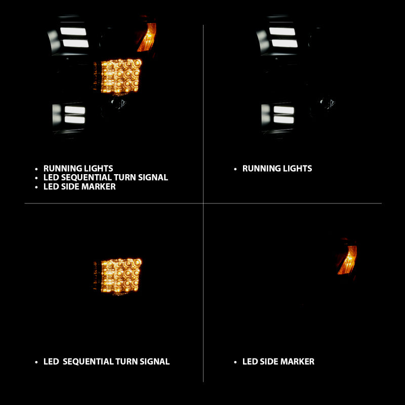 ANZO 15-17 Ford F-150 Project Headlights w/ Plank Style Design Black w/ Amber Sequential Turn Signal Headlights ANZO