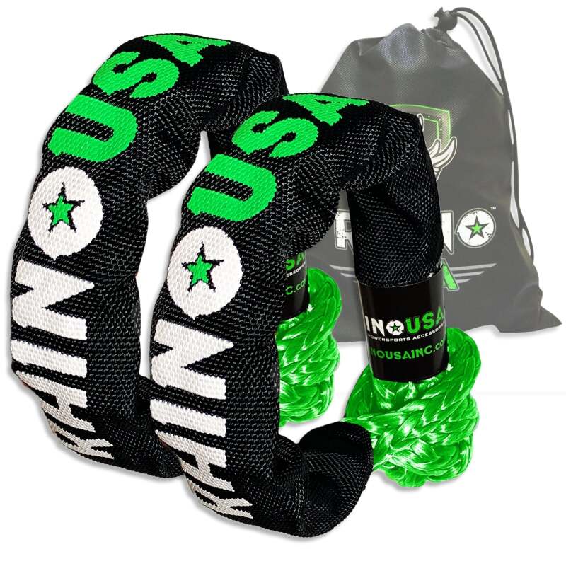 Rhino USA Synthetic Soft Shackle (2Pk 3/8InX22In) (Green) Shackle Kits Rhino USA