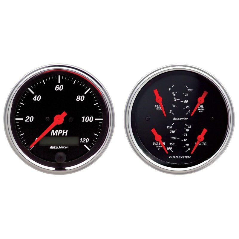AutoMeter Gauge Kit 2 Pc. Quad & Speedometer 3-3/8in. Designer Black Gauges AutoMeter