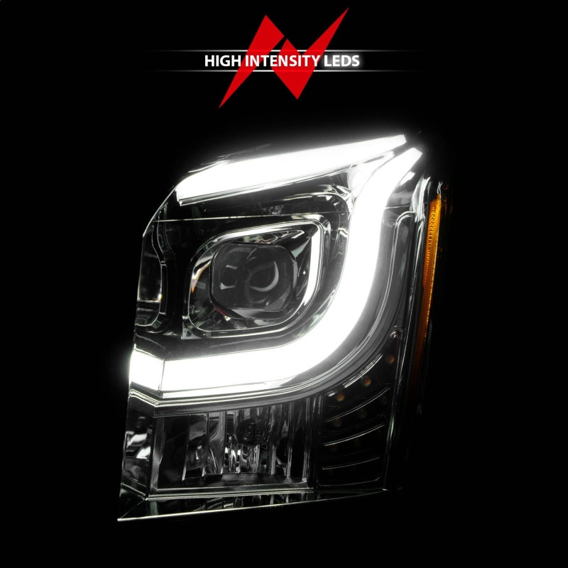 ANZO 2015-2017 GMC Yukon XL Projector Headlights W Lightbar - Chrome/Amber Headlights ANZO