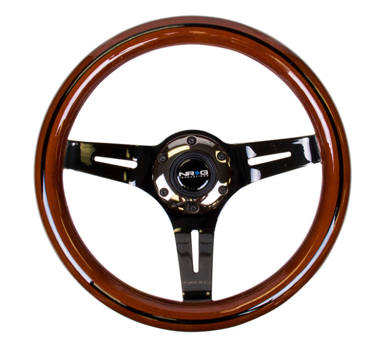 NRG Classic Wood Grain Steering Wheel (310mm) Dark Wood & Black Line Inlay w/Blk Chrome 3-Spoke Ctr. Steering Wheels NRG