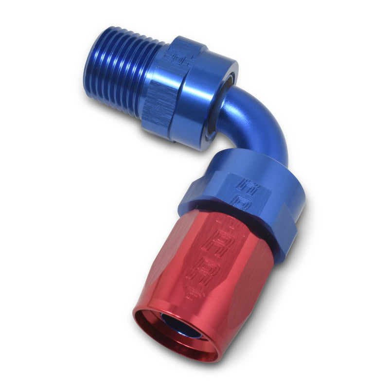 Russell Performance -6 AN Red/Blue 90 Degree Full Flow Swivel Pipe Thread Hose End (With 3/8in NPT) Fittings Russell