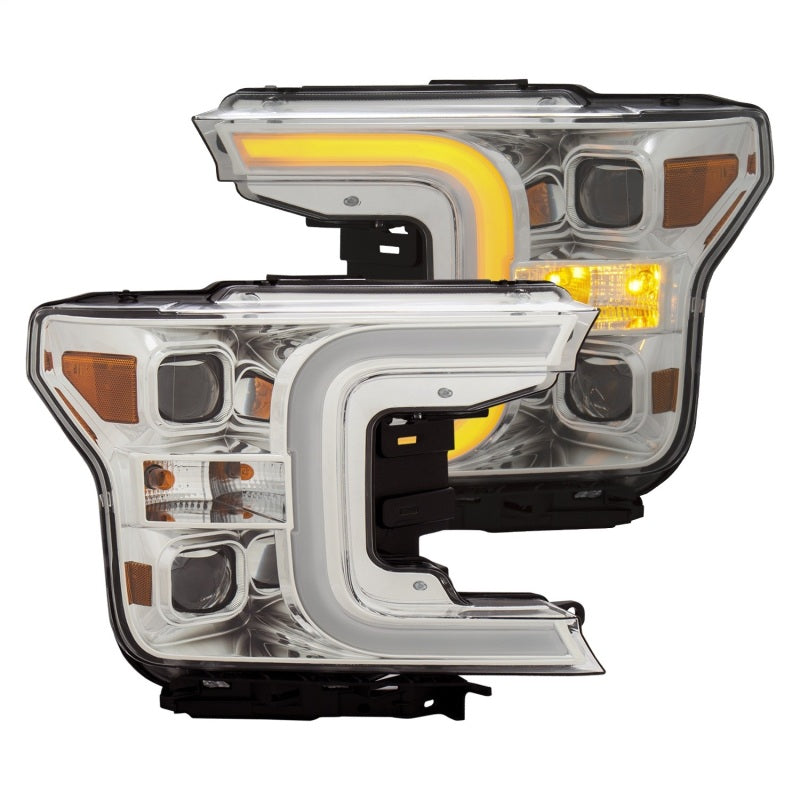 ANZO 18-19 Ford F-150 Projector Headlights w/Plank Style Switchback Chrome w/Amber Headlights ANZO