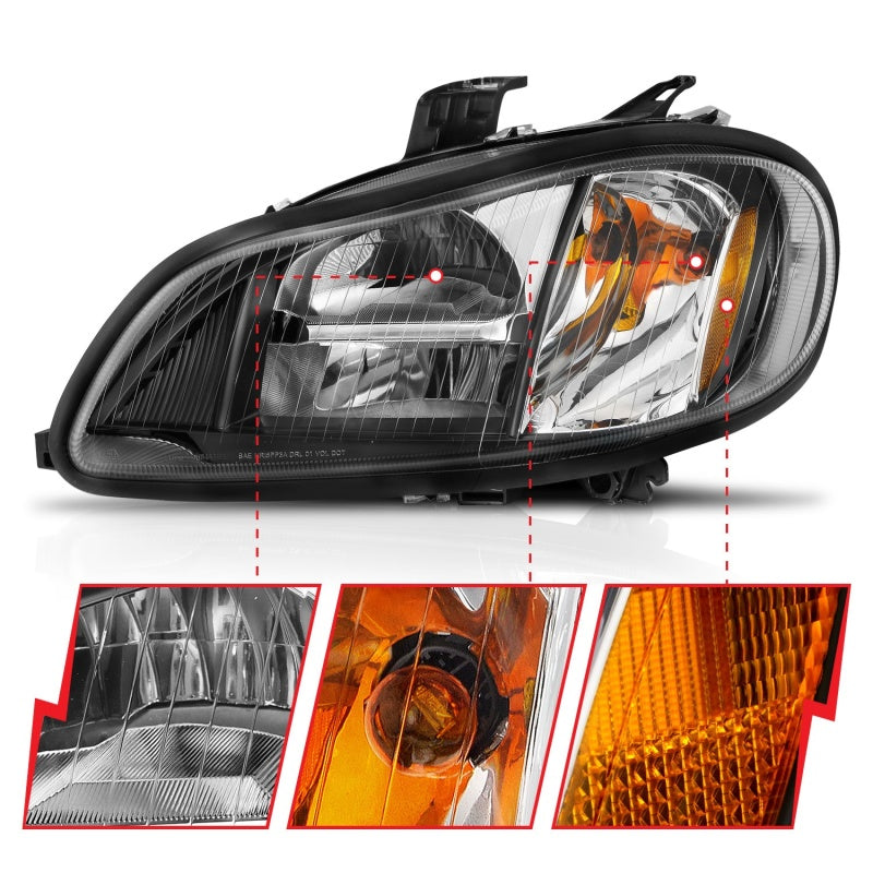 ANZO 2002-2014 Freightliner M2 LED Crystal Headlights Black Housing w/ Clear Lens (Pair) Headlights ANZO