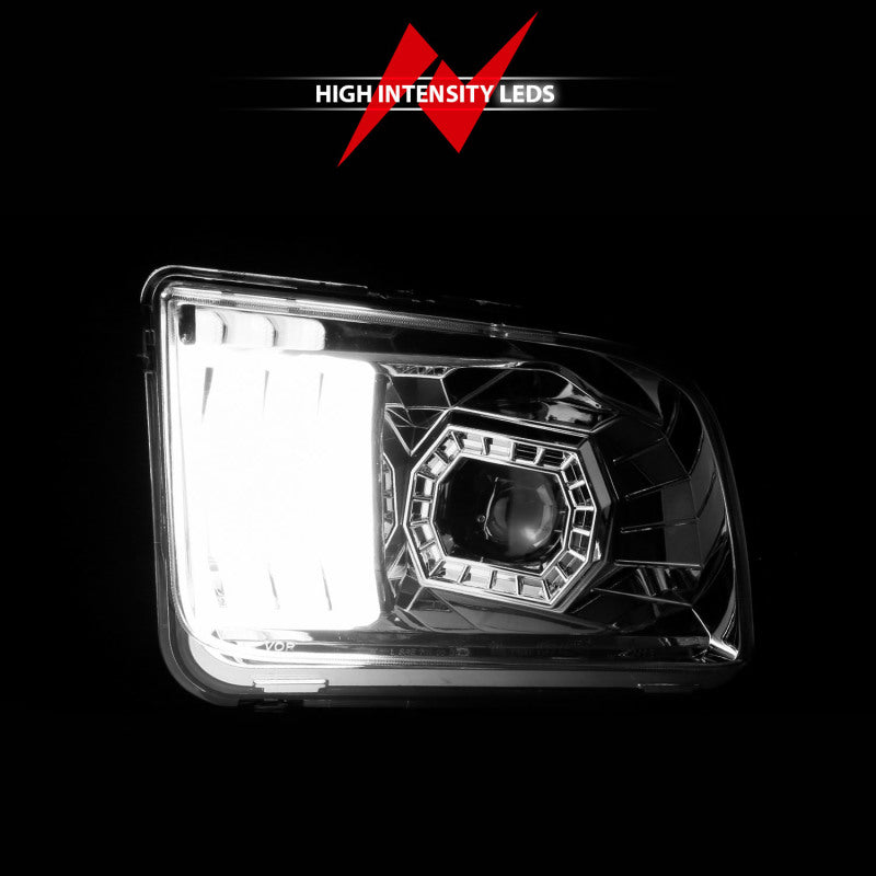 ANZO 05-09 Ford Mustang (w/Factory Halogen HL Only) Projector Headlights w/Light Bar Chrome Housing Headlights ANZO