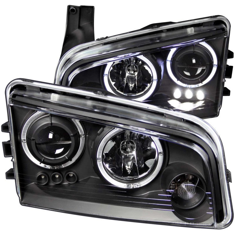 ANZO 2006-2010 Dodge Charger Projector Headlights w/ Halo Black Headlights ANZO