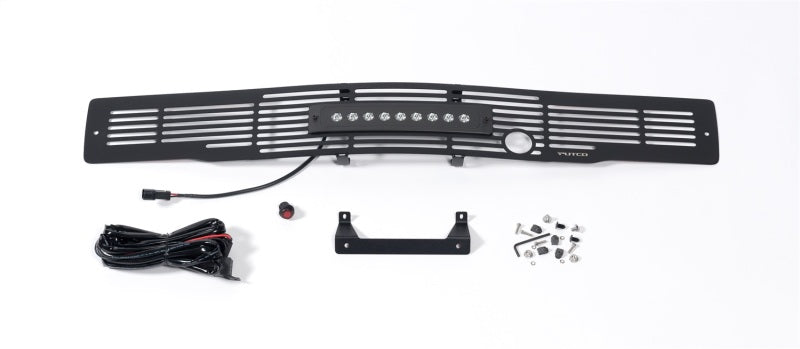 Putco 15-17 Ford F-150 Bumper Grille Insert- SS Blk Bar Design w/Heater Plug & 10in Luminix Lightbar Grilles Putco