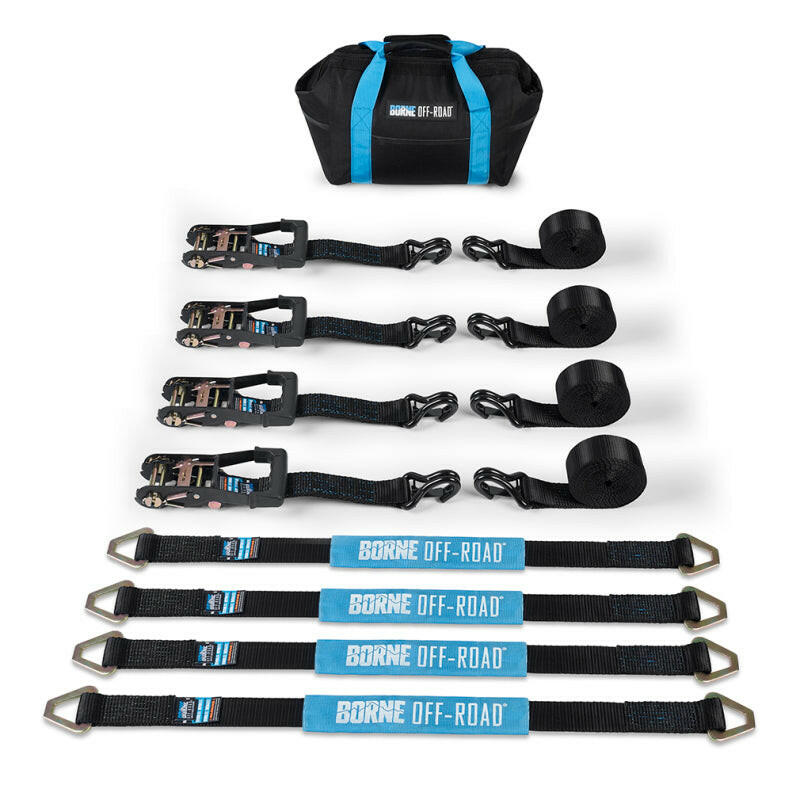 Borne Off-Road Vehicle Ratchet Tie-Down Kit (4 pack) Black Cargo Tie-Downs Borne Off-Road