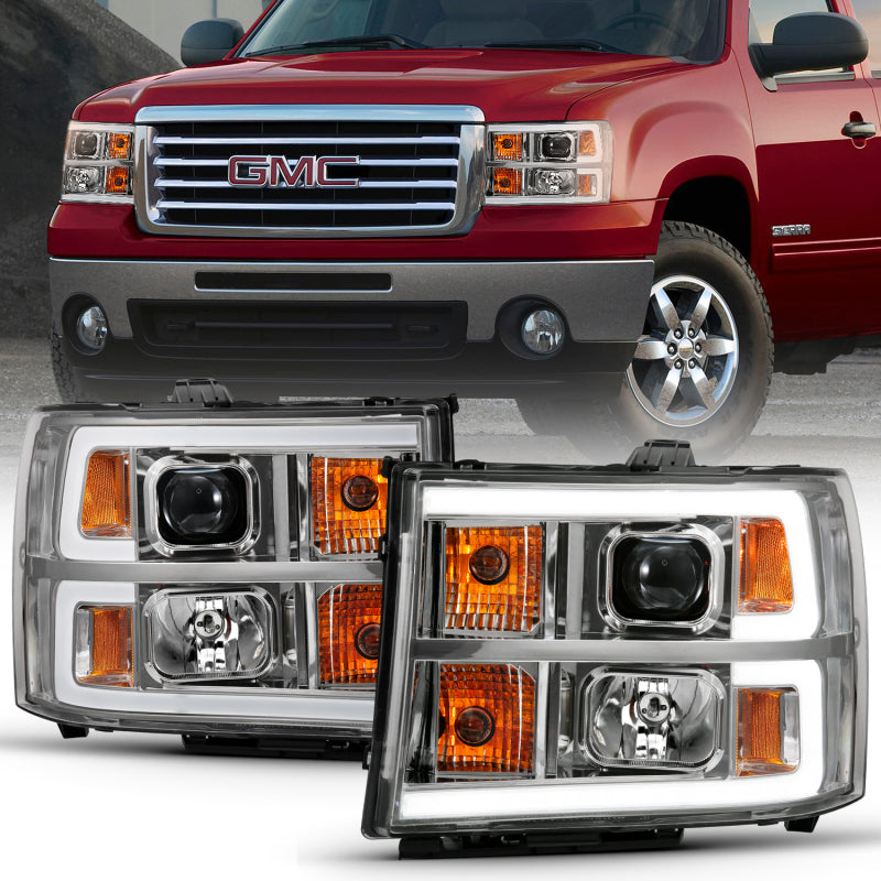 ANZO 2007-2013 GMC Sierra 1500 Projector Headlight Plank Style Chrome w/ Clear Lens Amber Headlights ANZO