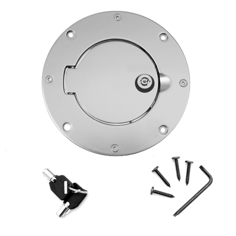 Rugged Ridge Gas Cap Door Locking Brushed Aluminum 97-06 Jeep Wrangler TJ Fuel Caps Rugged Ridge