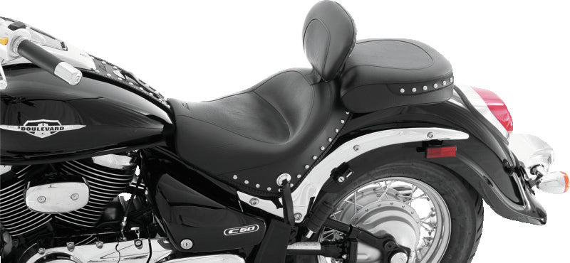 Mustang 09-21 Suzuki Boulevard C50/C50T Standard Touring 2PC Seat w/Driver Backrest w/Studs - Black Two-Piece Motorcycle Seats Mustang Motorcycle