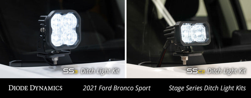 Diode Dynamics 2021 Ford Bronco Sport Stage Series 2in LED Ditch Light Kit - Pro White Combo Light Accessories and Wiring Diode Dynamics