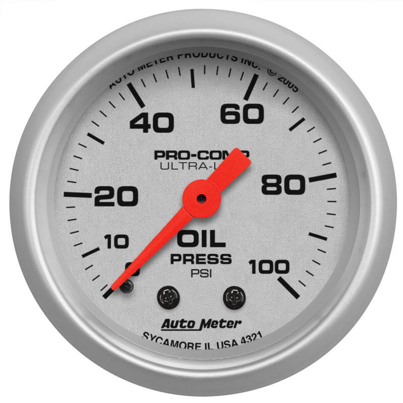 Autometer Ultra-Lite 52mm 0-100 PSI Mechanical Oil Pressure Gauge Gauges AutoMeter