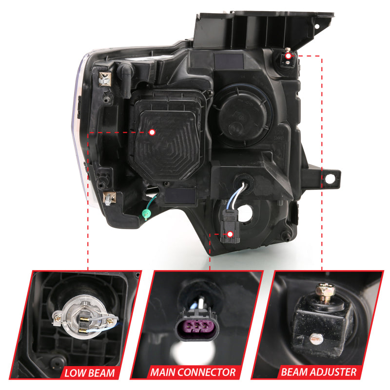 ANZO 2009-2014 Ford F-150 Projector Headlight Plank Style Chrome Amber Headlights ANZO