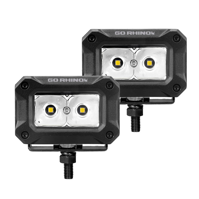 Go Rhino Xplor Bright Series Rectangle LED Spot Light Kit (Surface/Thread Stud Mnt) 3x2 - Blk (Pair) Light Bars & Cubes Go Rhino