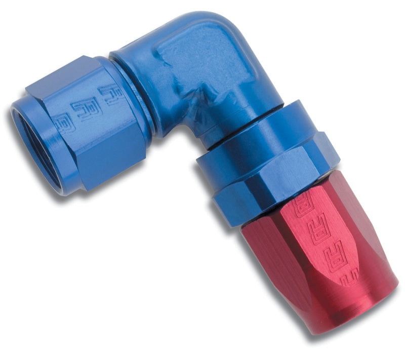 Russell Performance -8 AN Red/Blue 90 Degree Forged Aluminum Swivel Hose End Fittings Russell