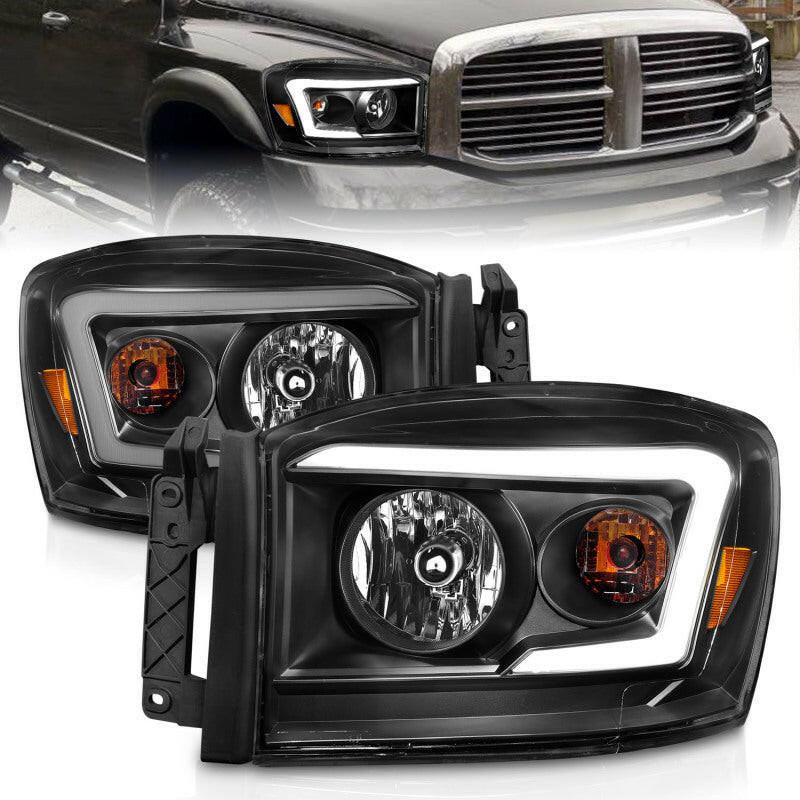 ANZO 06-09 Dodge RAM 1500/2500/3500 Headlights Black Housing/Clear Lens (w/ Light Bars) Headlights ANZO