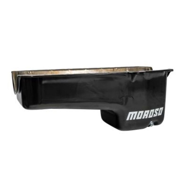 Moroso Pre-80 Chevrolet Small Block (w/Driver Side Dipstick) Wet Sump 6qt 8.25in Steel Oil Pan - Blk Oil Pans Moroso