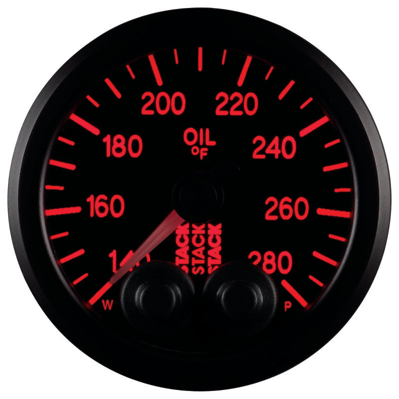 Autometer Stack Instruments 52mm 140-280 Deg F 1/8in NPTF Male Pro Control Oil Temp Gauge - Black Gauges AutoMeter