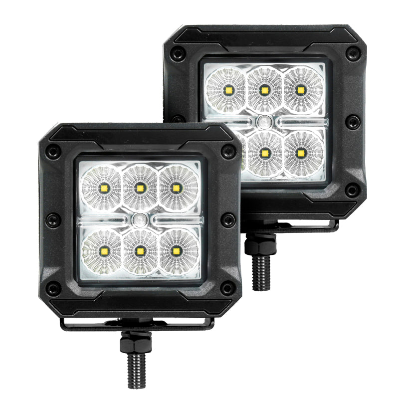 Go Rhino Xplor Bright Series Cube LED Flood Light Kit (Surface/Threaded Stud Mount) 3x3 - Blk (Pair) Light Bars & Cubes Go Rhino