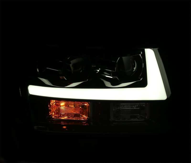 AlphaRex 07-14 Chevrolet Tahoe/Suburban LUXX-Series LED Projector headlights Black w/ DRL/Sequential Headlights AlphaRex