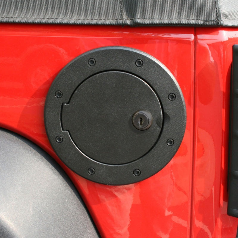 Rugged Ridge Locking Gas Cap Door Black Alum 07-18 Jeep Wrangler JK Fuel Caps Rugged Ridge