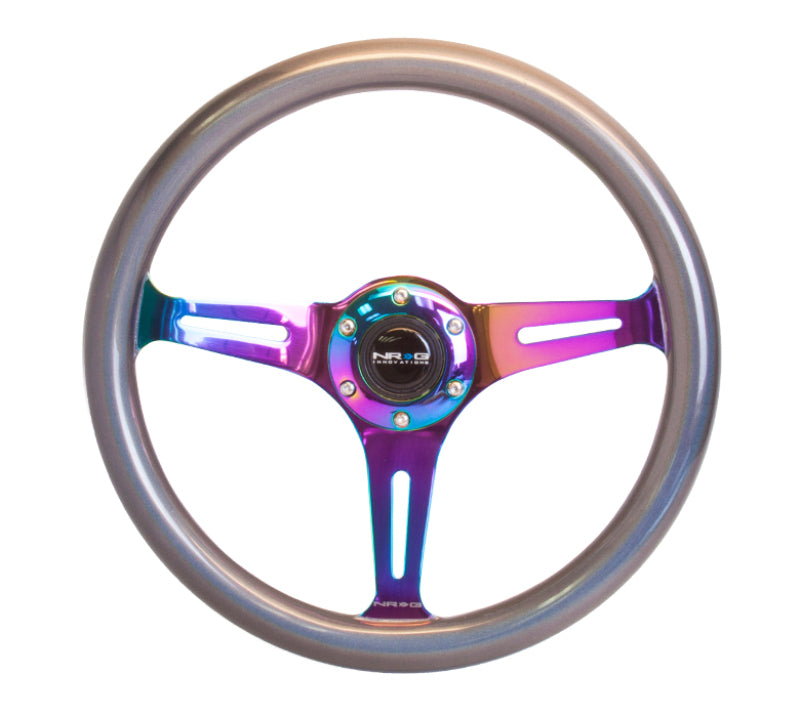 NRG Classic Wood Grain Steering Wheel (350mm) Chameleon/Pearlescent Paint Grip w/Neochrome 3-Spoke Steering Wheels NRG
