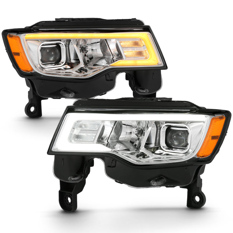ANZO 2017-2018 Jeep Grand Cherokee Projector Headlights w/ Plank Style Switchback - Chrome w/ Amber Headlights ANZO