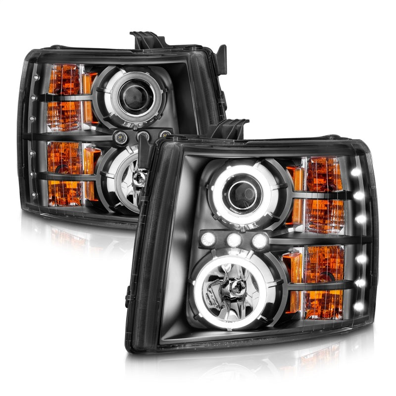 ANZO 2007-2013 Chevrolet Silverado 1500 Projector Headlights w/ Halo Black Headlights ANZO