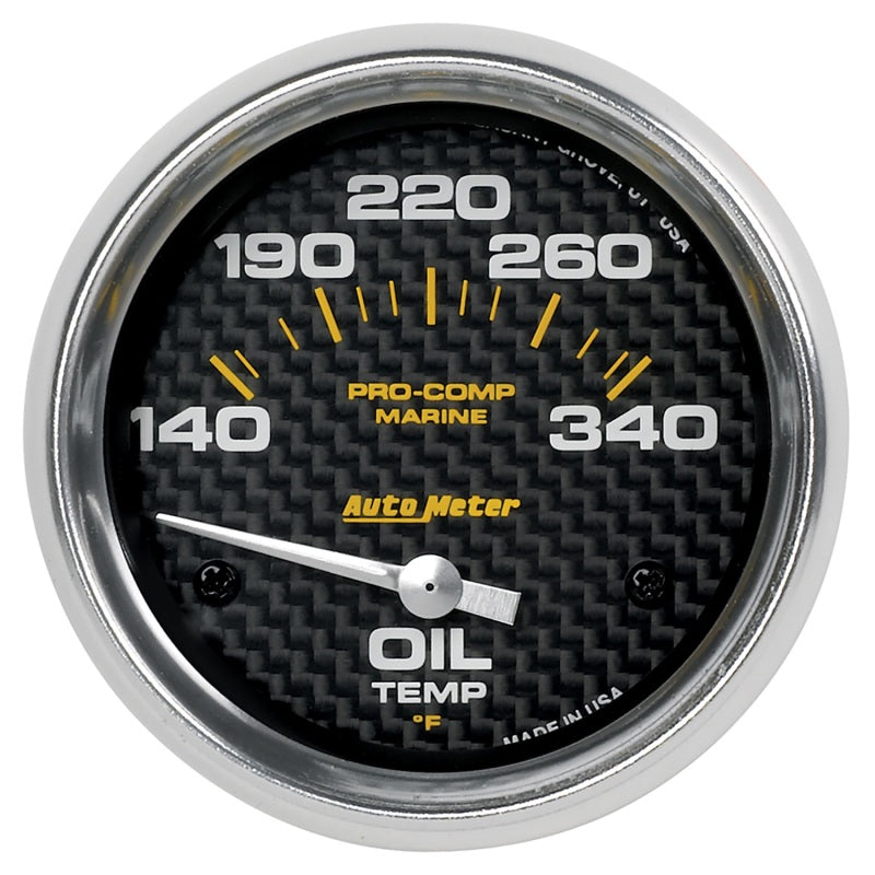 Autometer Marine Carbon Fiber Electric Oil Temperature Gauge 2-5/8in 140-300 Deg F Gauges AutoMeter