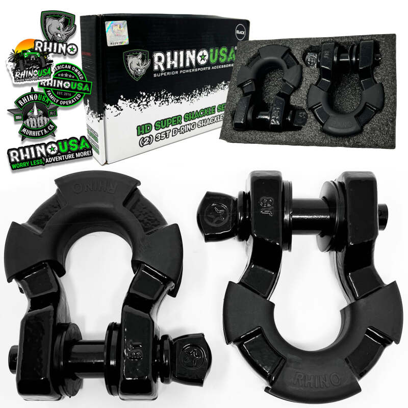 Rhino USA 8T Super Shackle 2-Pack (Black) Shackle Kits Rhino USA