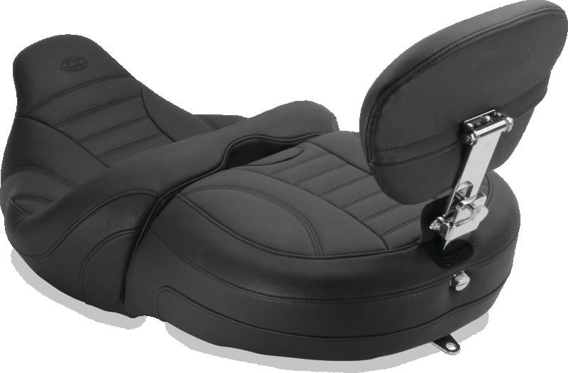 Mustang 15-21 Harley Freewheeler Std Touring Deluxe 1PC Seat w/Driver and Passenger Backrest - Black One-Piece Motorcycle Seats Mustang Motorcycle