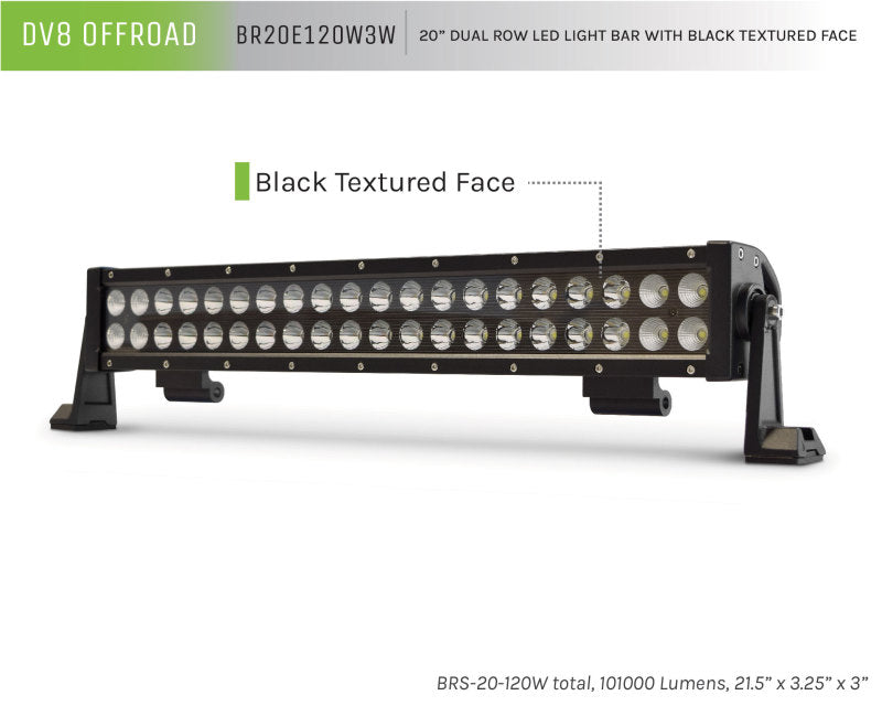DV8 Offroad BRS Pro Series 20in Light Bar 120W Flood/Spot 3W LED - Black Light Bars & Cubes DV8 Offroad