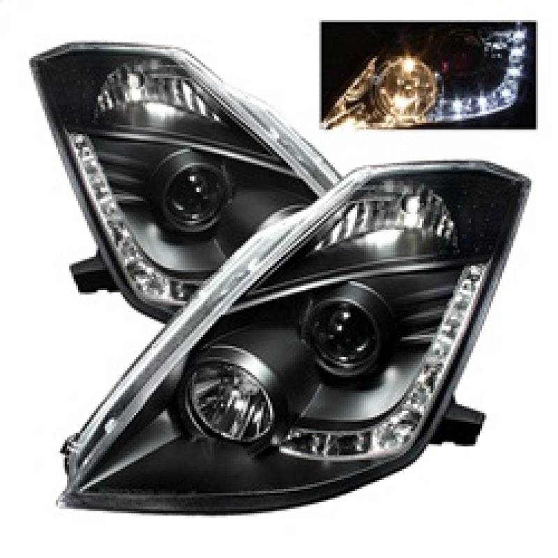 Spyder Nissan 350Z 03-05 Projector Headlights Halogen Model Only - DRL Black PRO-YD-N350Z02-DRL-BK Headlights SPYDER