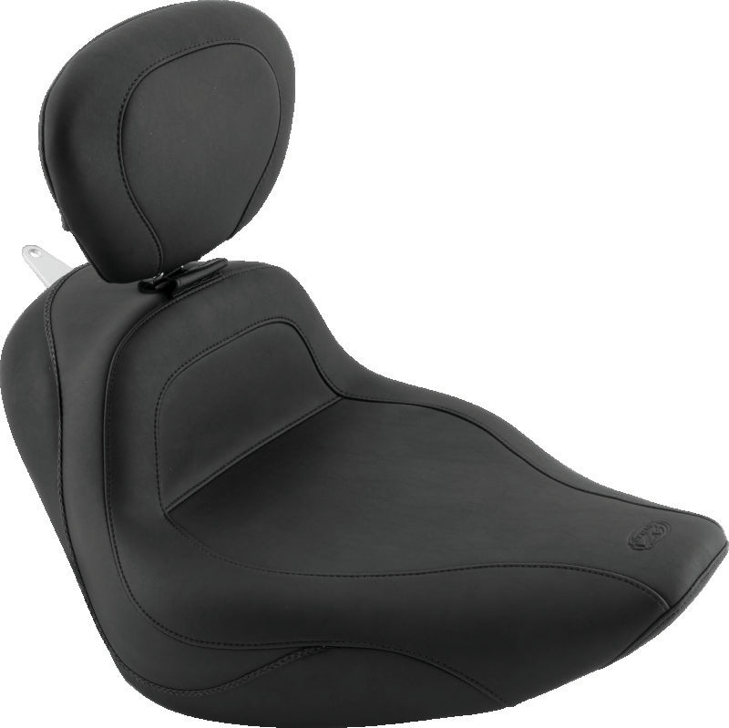 Mustang 06-17 Harley Softail Wide Tire (200mm) Sport Touring Solo Seat w/Driver Backrest - Black Solo Motorcycle Seats Mustang Motorcycle