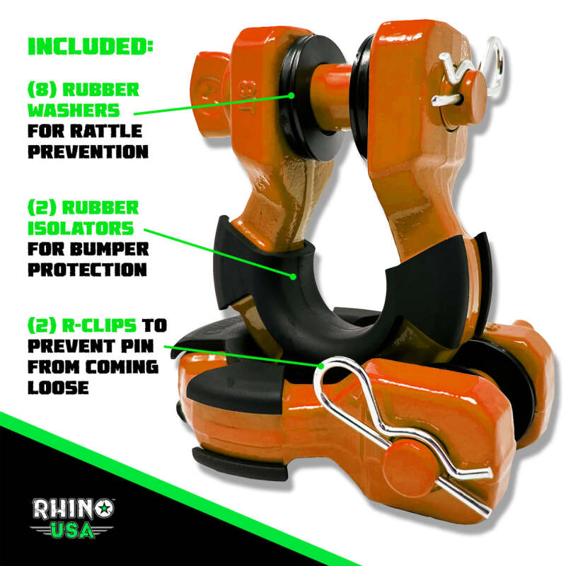 Rhino USA 8T Super Shackle 2-Pack (Orange) Shackle Kits Rhino USA