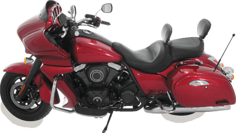 Mustang 11-19 Kawasaki Vulcan 1700, Vaquero Std Touring 1PC Seat w/Driver and Pass Backrest - Black One-Piece Motorcycle Seats Mustang Motorcycle