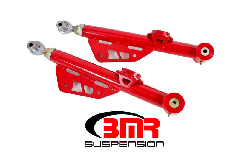 BMR 79-98 Fox Mustang On-Car Adj. Lower Control Arms / Rod End Combo (Polyurethane) - Red Control Arms BMR Suspension