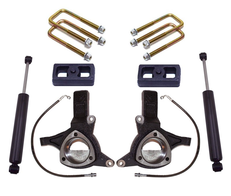 MaxTrac 16-18 GM C1500 2WD w/Stamped Steel Susp. 5in/3in MaxPro Spindle Lift Kit w/MaxTrac Shocks Steering Knuckles & Spindles Maxtrac