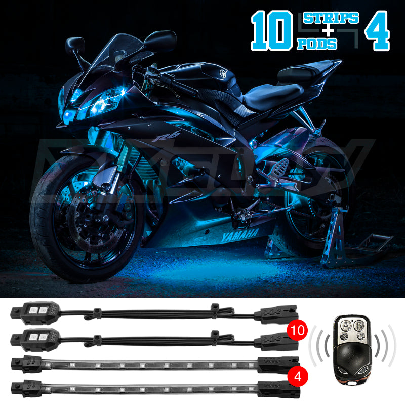 XK Glow Strips Single Color XKGLOW LED Accent Light Motorcycle Kit Light Blue - 10xPod + 4x8In Light Accessories and Wiring XKGLOW