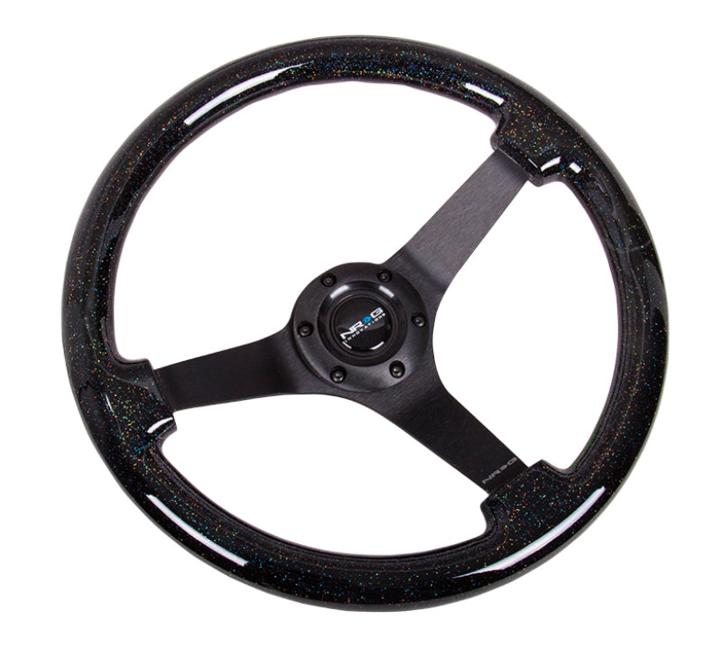 NRG Reinforced Steering Wheel (350mm / 3in Deep) Classic Blk Sparkle Wood Grain w/Blk 3-Spoke Center Steering Wheels NRG