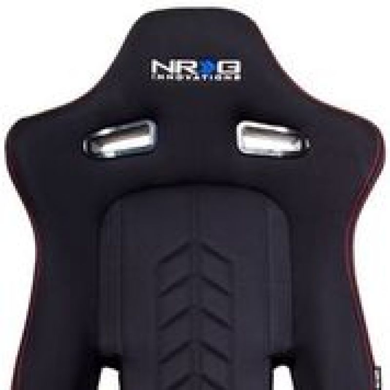 NRG Sport Seats (Pair) Cloth w/NRG Logo & NRG Arrow Cushion Imprint - Black w/Red Stitch Reclineable Seats NRG